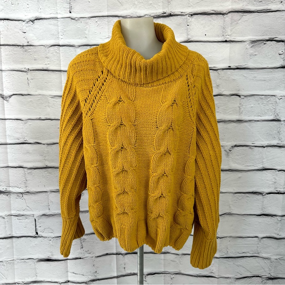 moon & madison Mustard Yellow Cable Knit Turtleneck Sweater